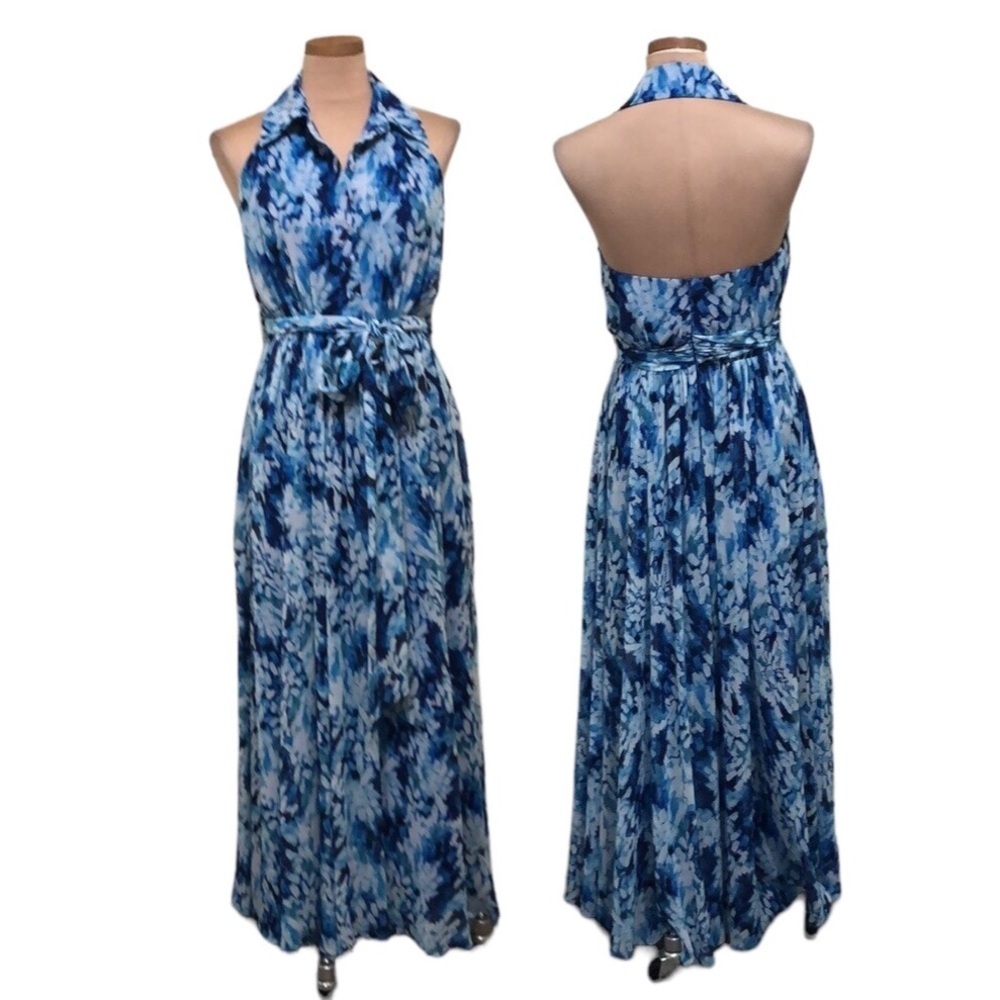 Badgley Mischka Blue Floral Maxi Dress